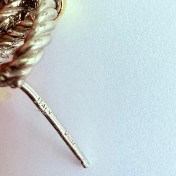 Mia Fiore 14K Gold & Sterling Silver Platinum Plated Pull Tab 1" Earrings Italy - Picture 6 of 9